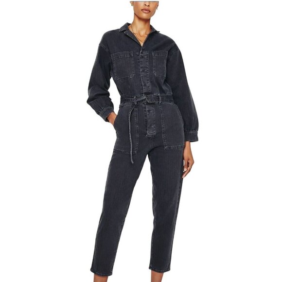 AG Adriano Goldschmied Ryleigh Utility Denim Jumpsuit — Sulfur Black Size S NWT - Picture 1 of 13